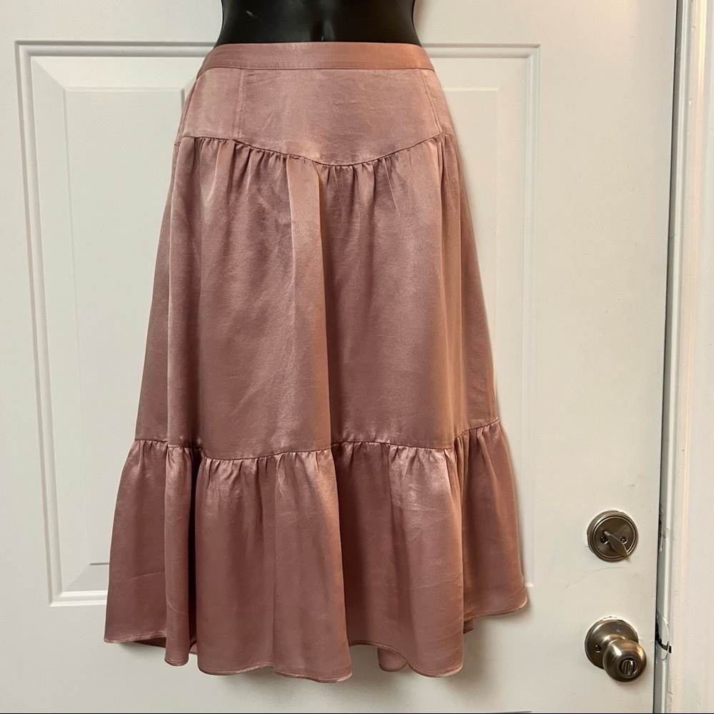 Vintage y2k Banana Republic Pink Peasant 100% Silk Tiered Midi Skirt S